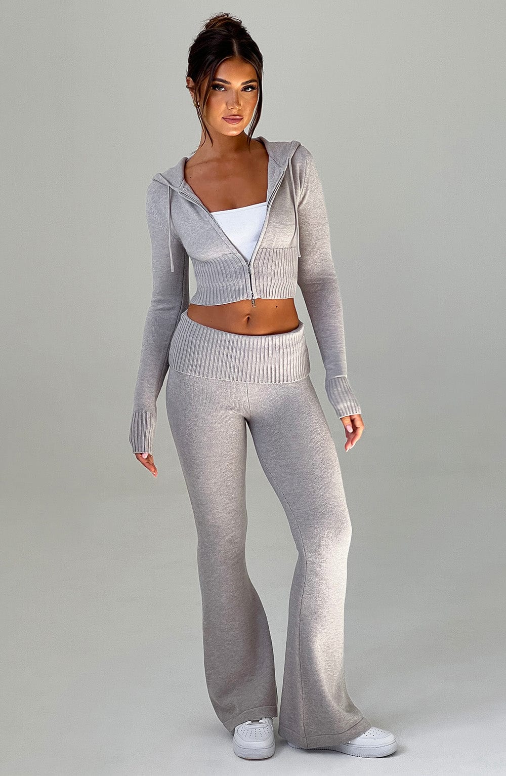 Pantalon en tricot Portia - Gris clair chiné