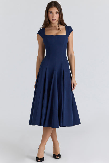 Constance Robe Mi-Longue Marine