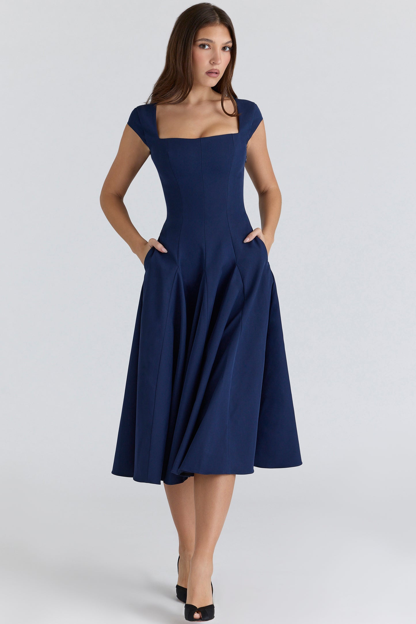 Constance Robe Mi-Longue Marine