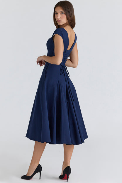 Constance Robe Mi-Longue Marine