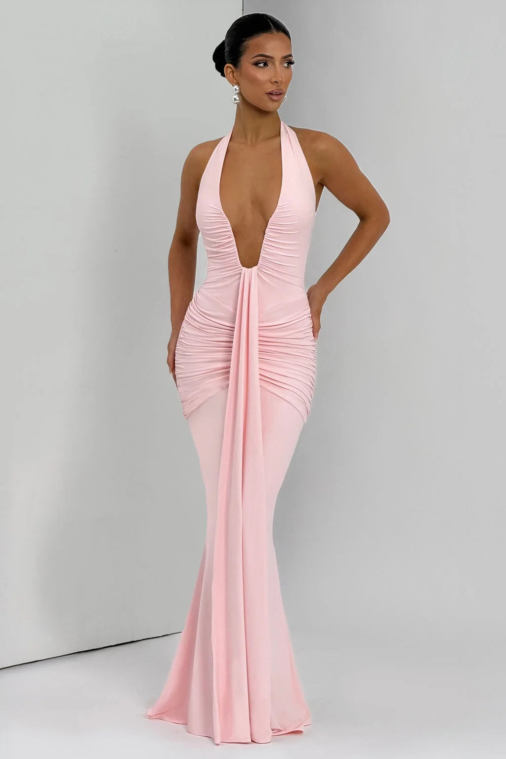 Roxane Robe Longue Rose Poudré