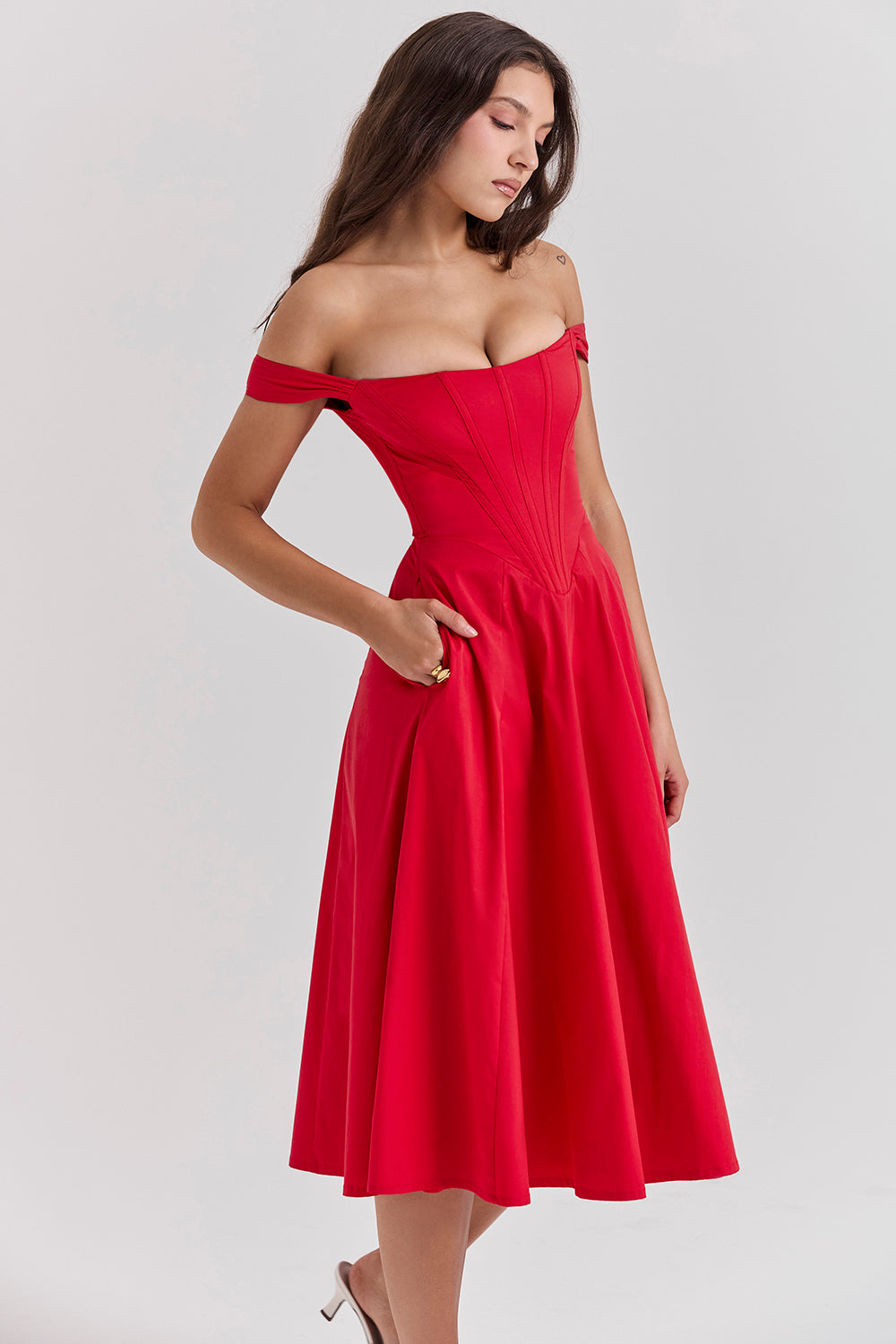 Colombe Robe Mi-Longue Rouge