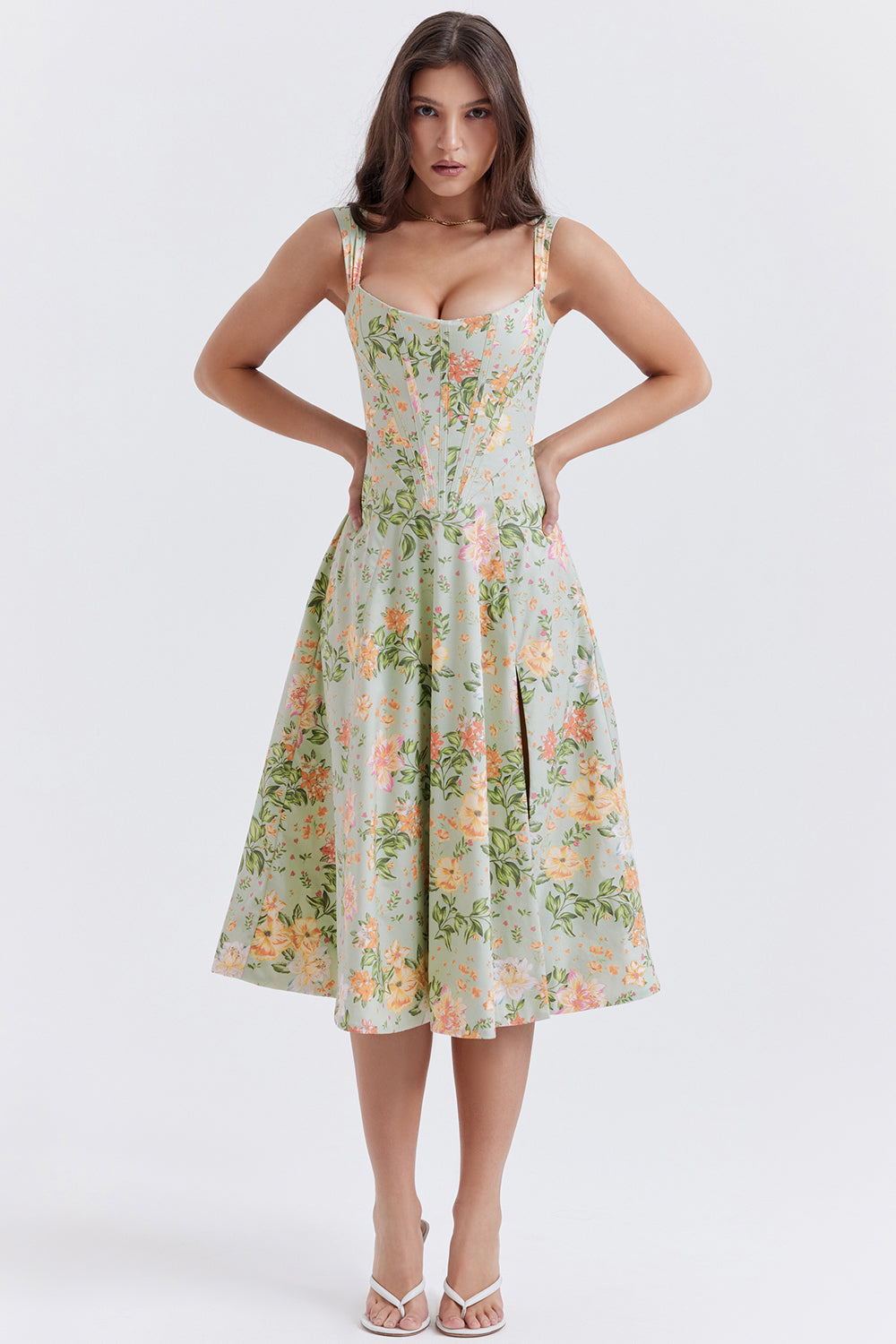 Colombe Robe Mi-Longue Vert Jade