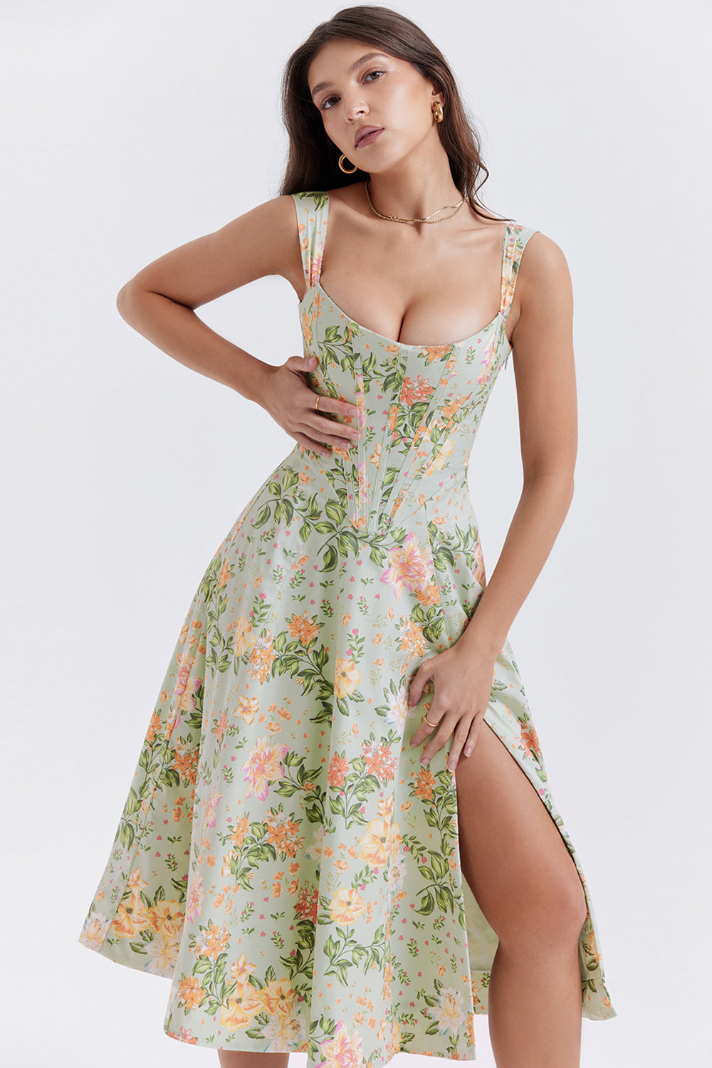 Colombe Robe Mi-Longue Vert Jade