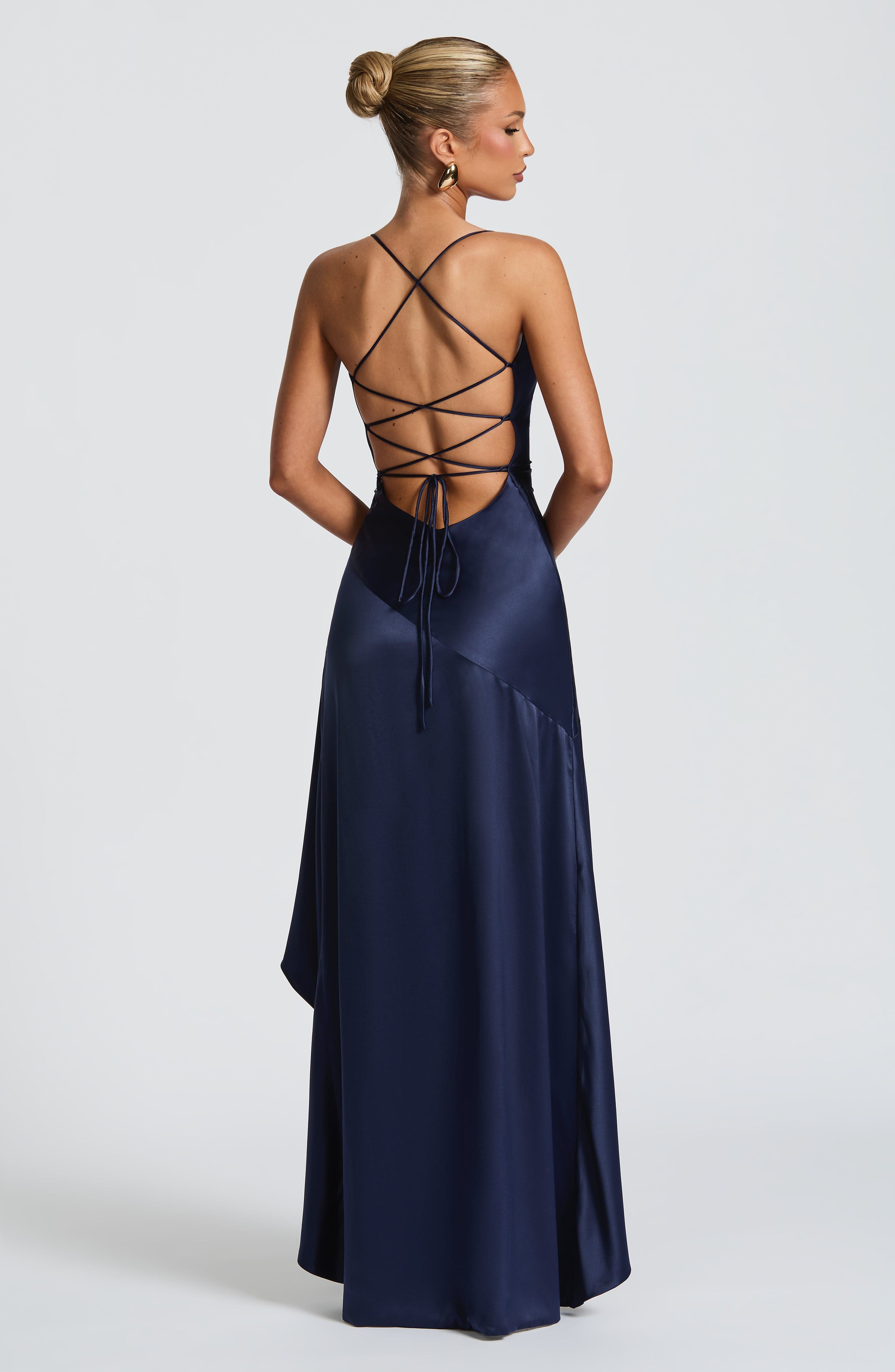 Samira Long Dress - Navy Blue – Aurélienne Paris
