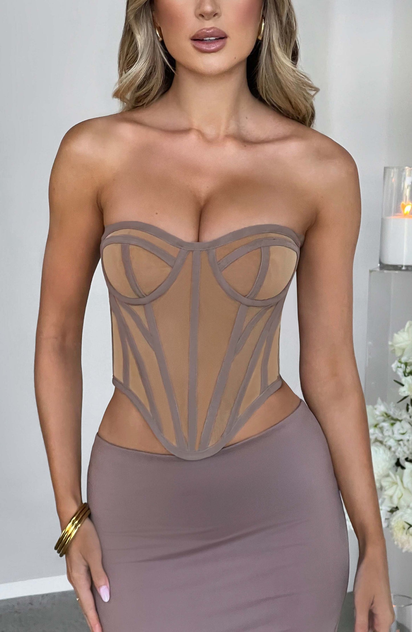 Santanna Corset - Chocolate/Nude