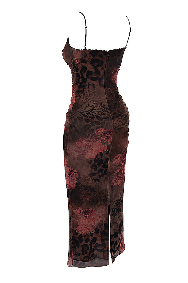 Naïla Robe Mi-Longue Imprimé Léopard