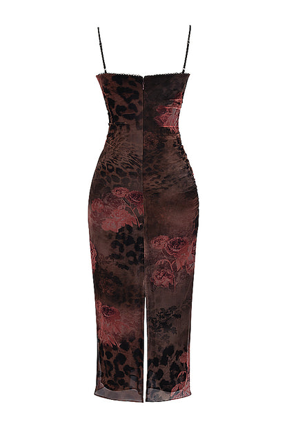Naïla Robe Mi-Longue Imprimé Léopard