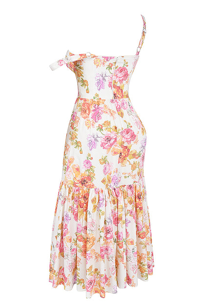 Coline Robe Mi-Longue Ivoire Floral