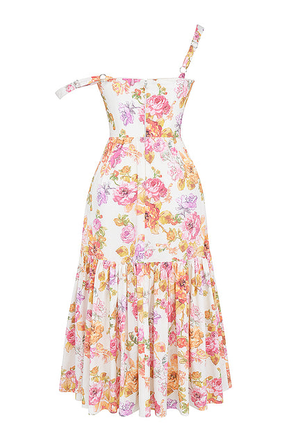Coline Robe Mi-Longue Ivoire Floral
