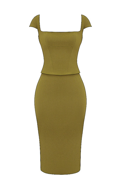 Émeline Robe Mi-Longue Kaki