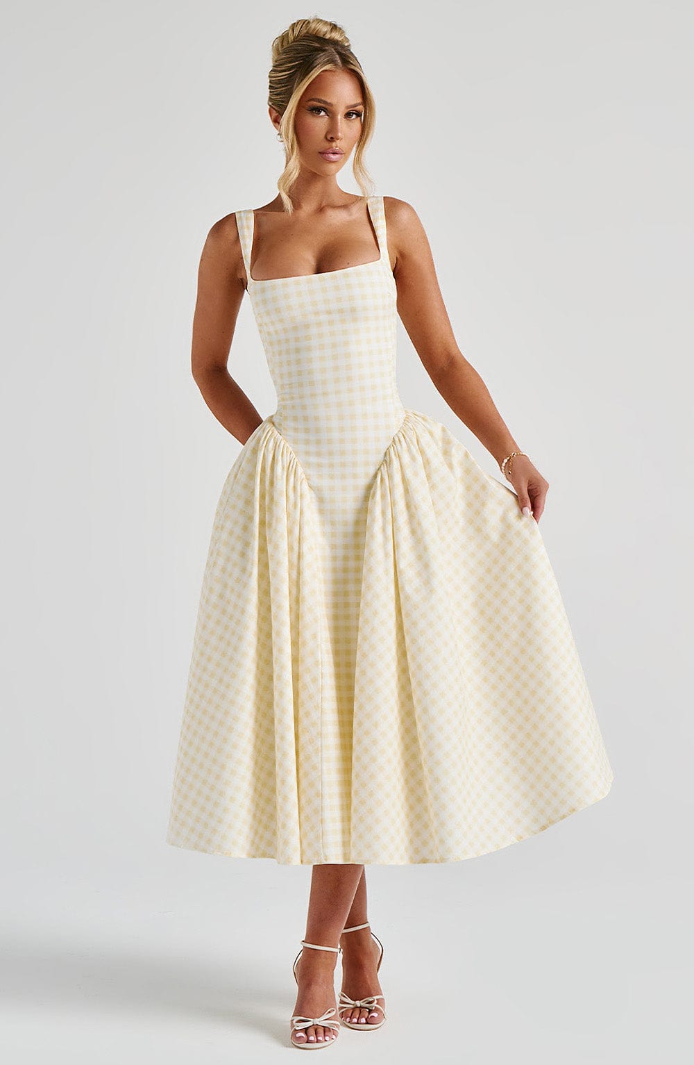 Sherrie Midi Dress - Lemon Gingham