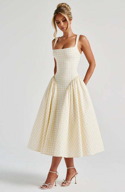 Robe mi-longue Sherrie - Vichy citron