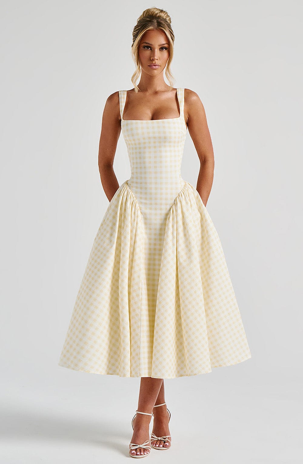 Robe mi-longue Sherrie - Vichy citron