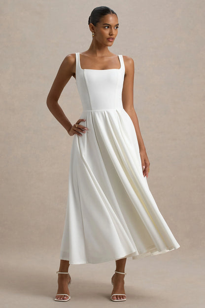 Suzanne Robe Mi-Longue Blanc