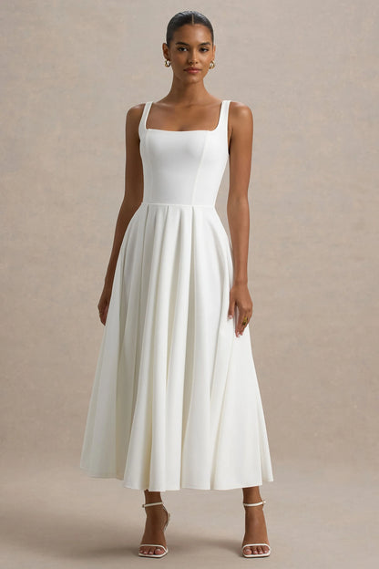 Suzanne Robe Mi-Longue Blanc