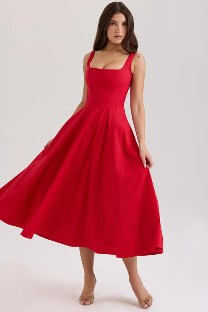 Suzanne Robe Mi-Longue Rouge