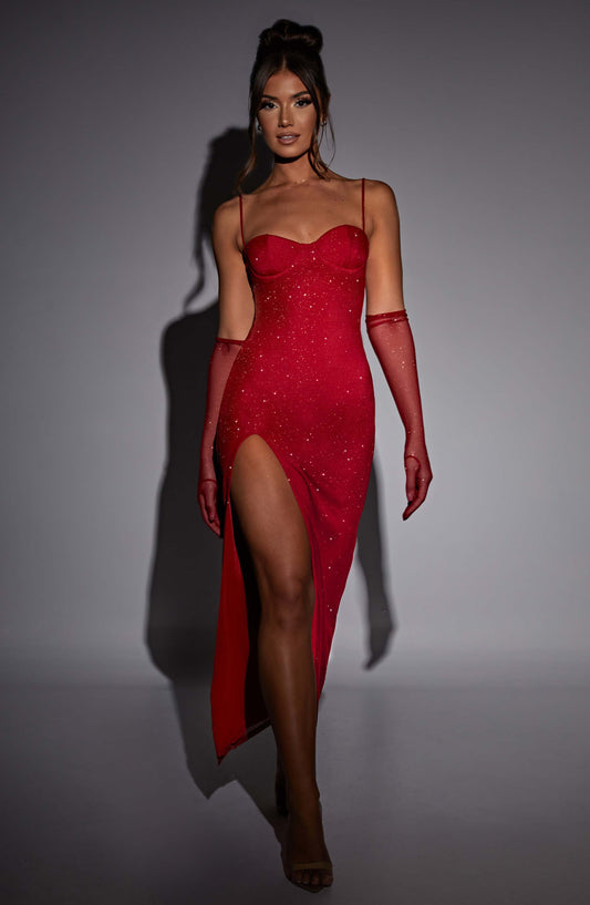 Robe longue Trixie - Rouge pailleté